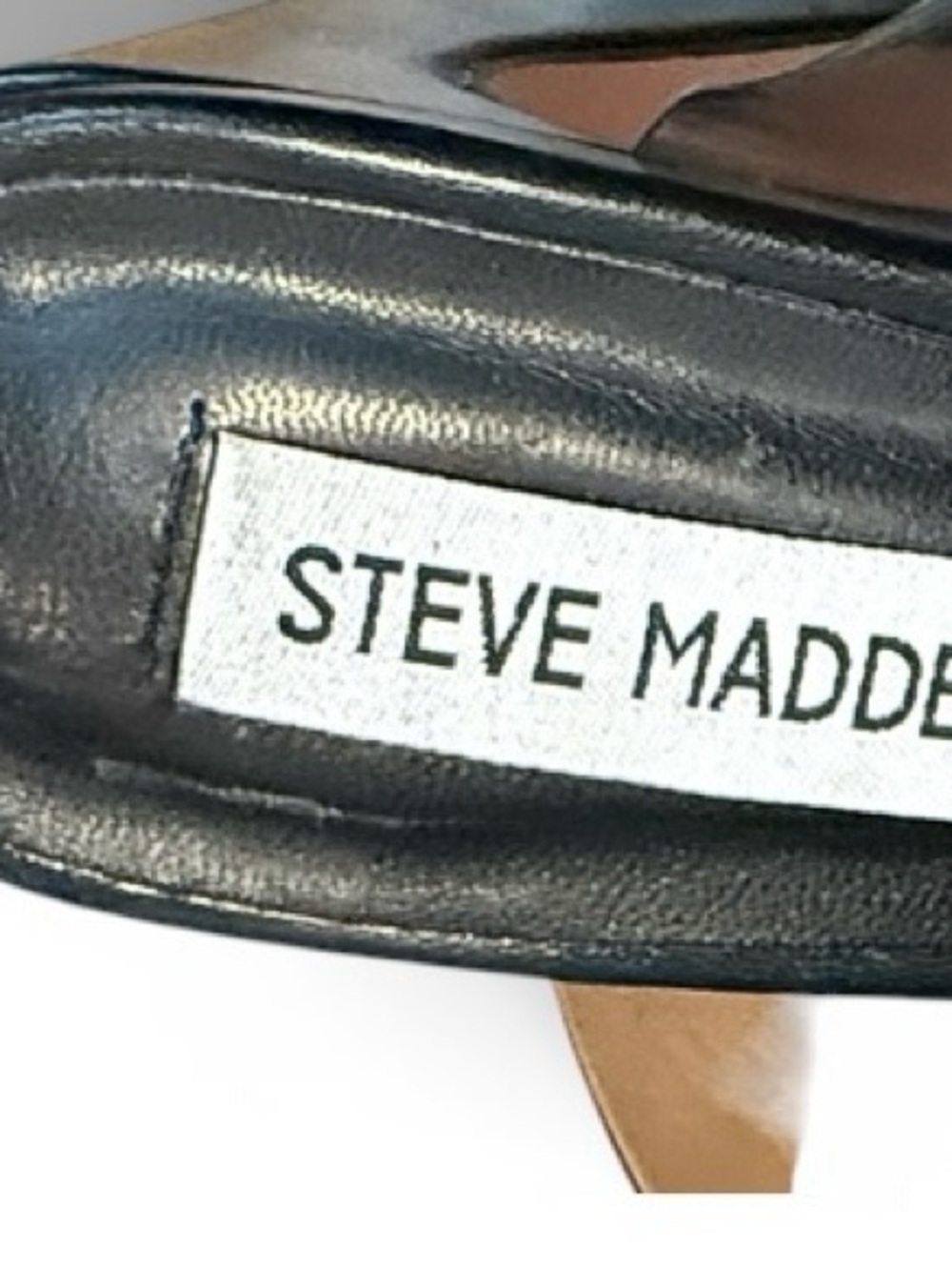 Steve Madden Feeva Black Square-Toe Clear Grey Strap Block Heels Size 6.5 - Picture 2 of 13